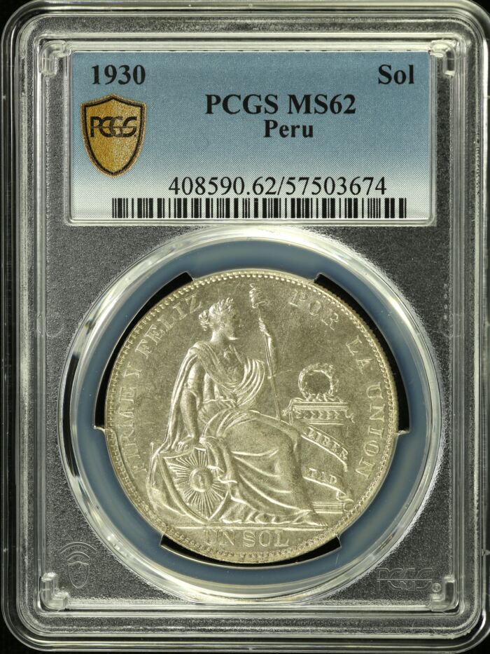 Peru Sol 1930 PCGS MS62 0153710Peru Sol 1930 PCGS MS62 0153710