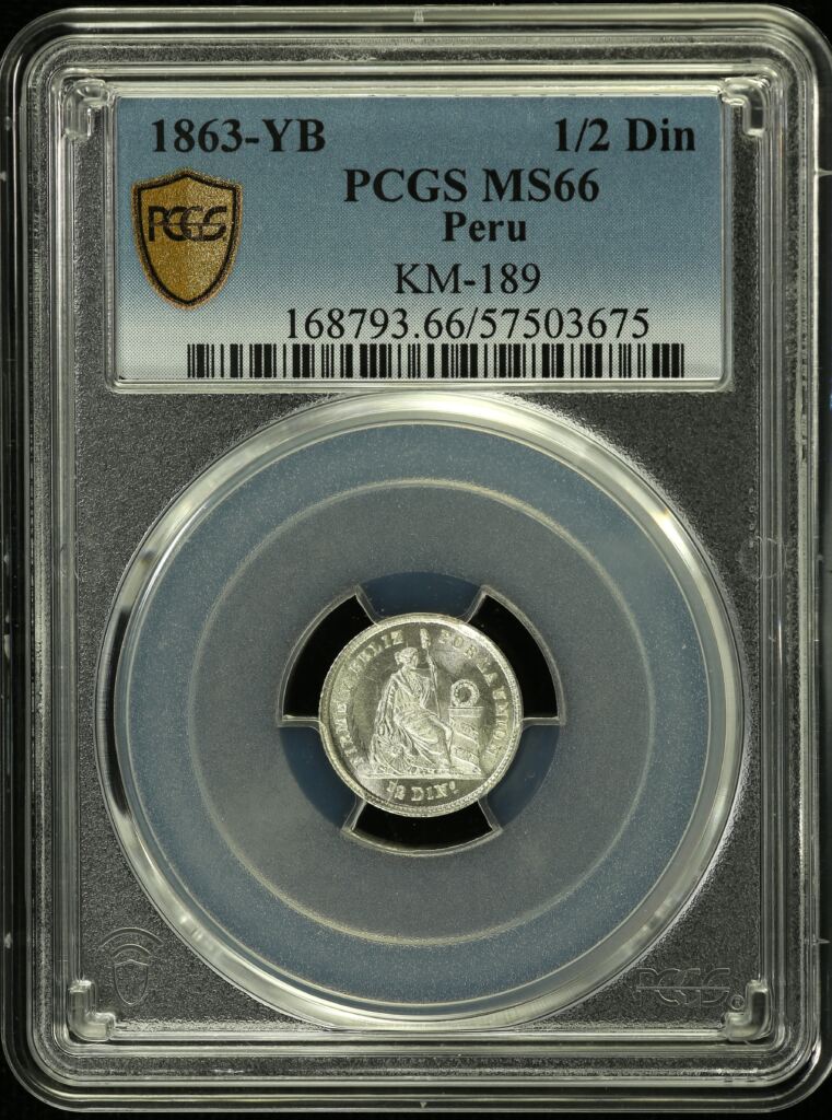 Peru 1/2 Dinero 1863 Lima YB KM-189 PCGS MS66 0153711