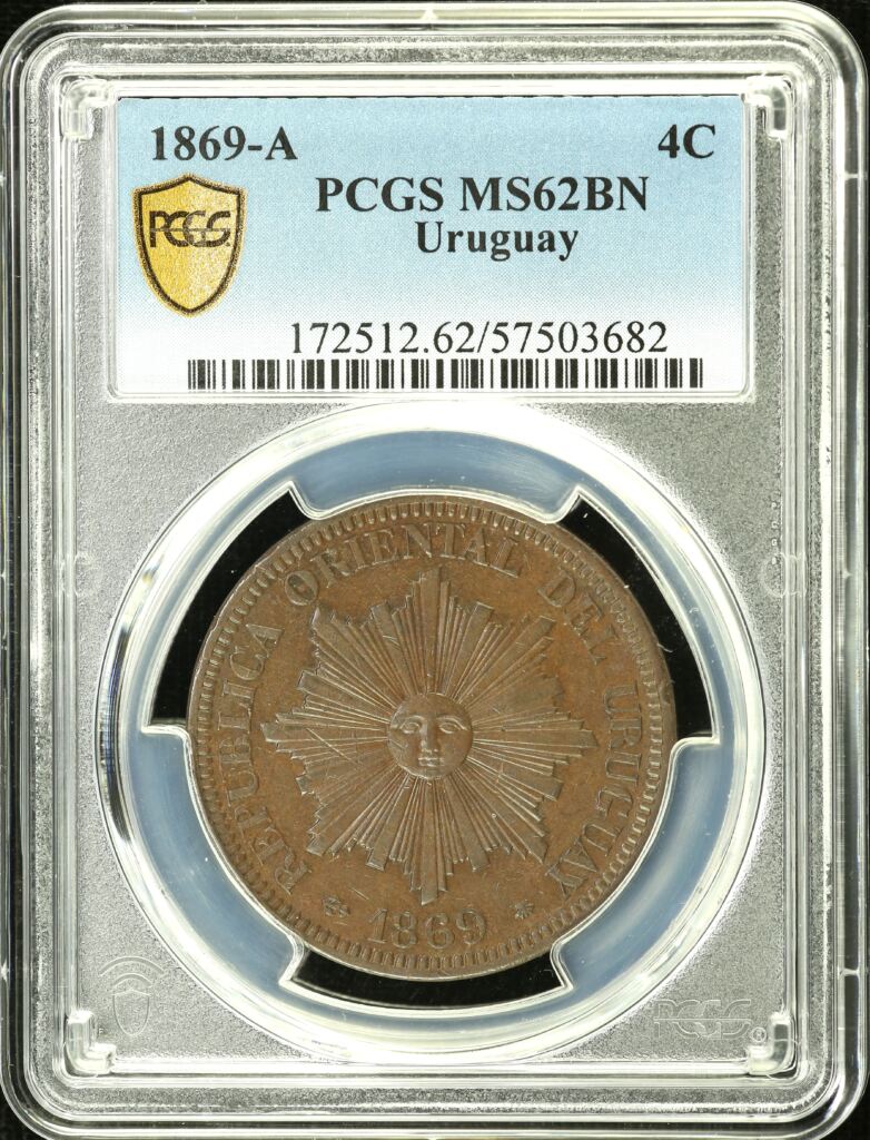Uruguay 4 Centesimos 1869 A PCGS MS62BN 0153712