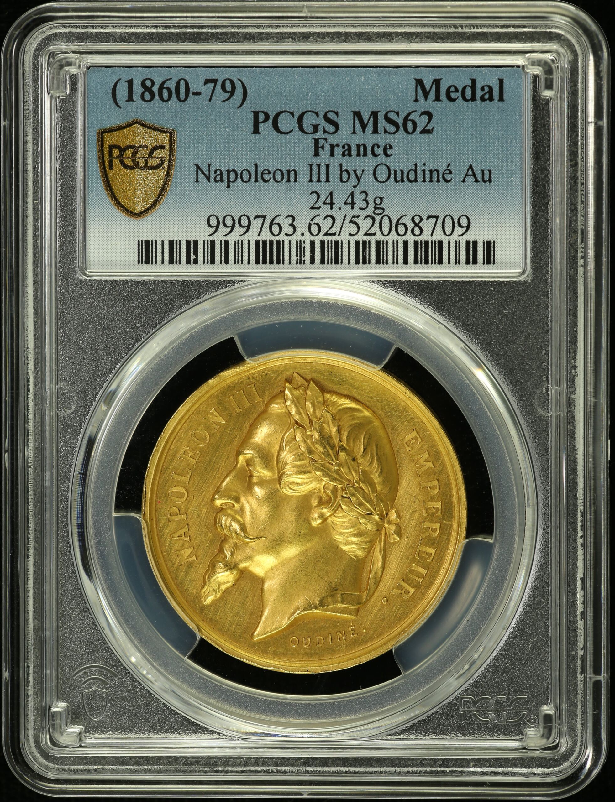 France Napolean III by Oudine Gold Medal (1860-79) PCGS MS62 0154719