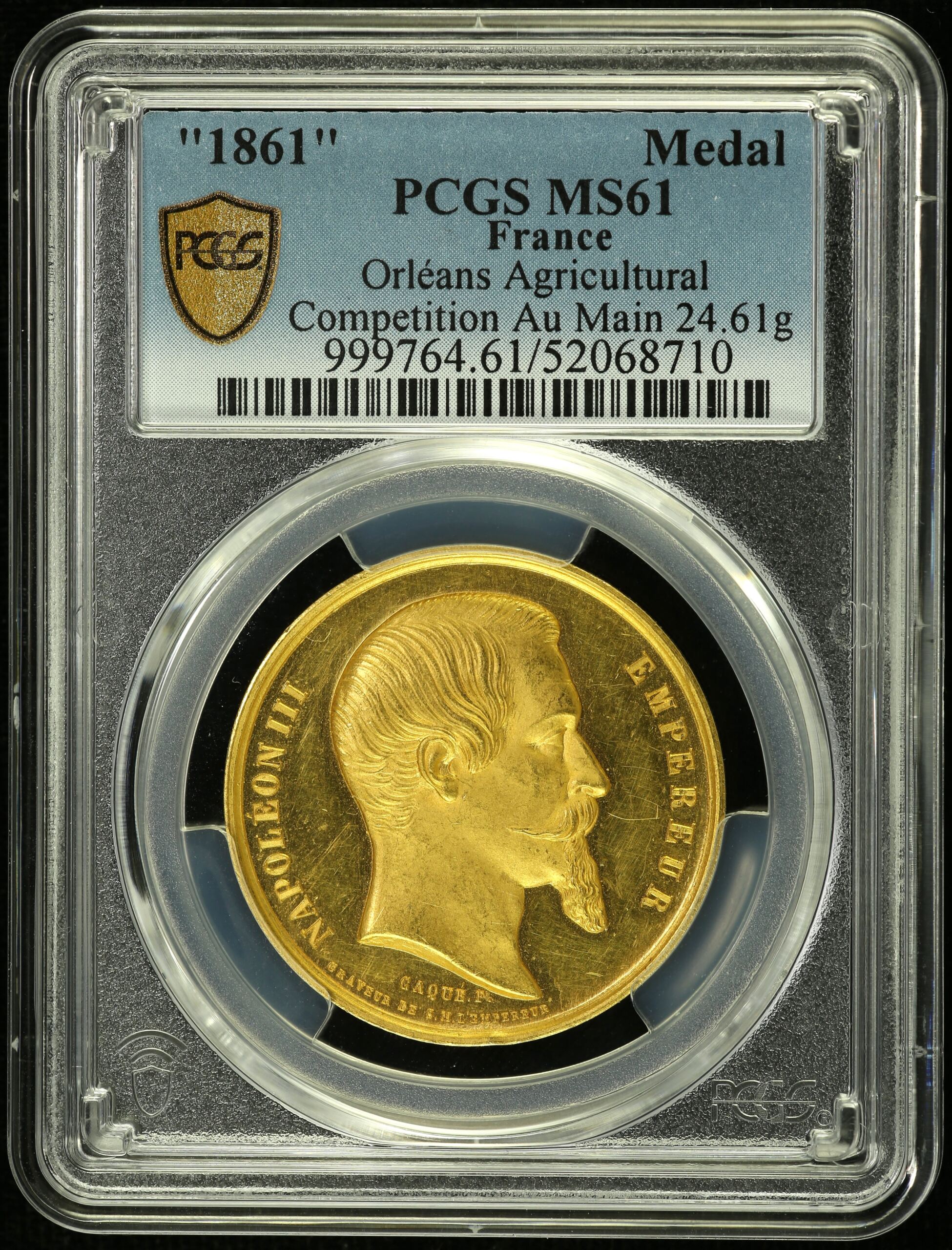 France Orleans Agricultural Competition Gold Medal 1861 PCGS MS61 0154720