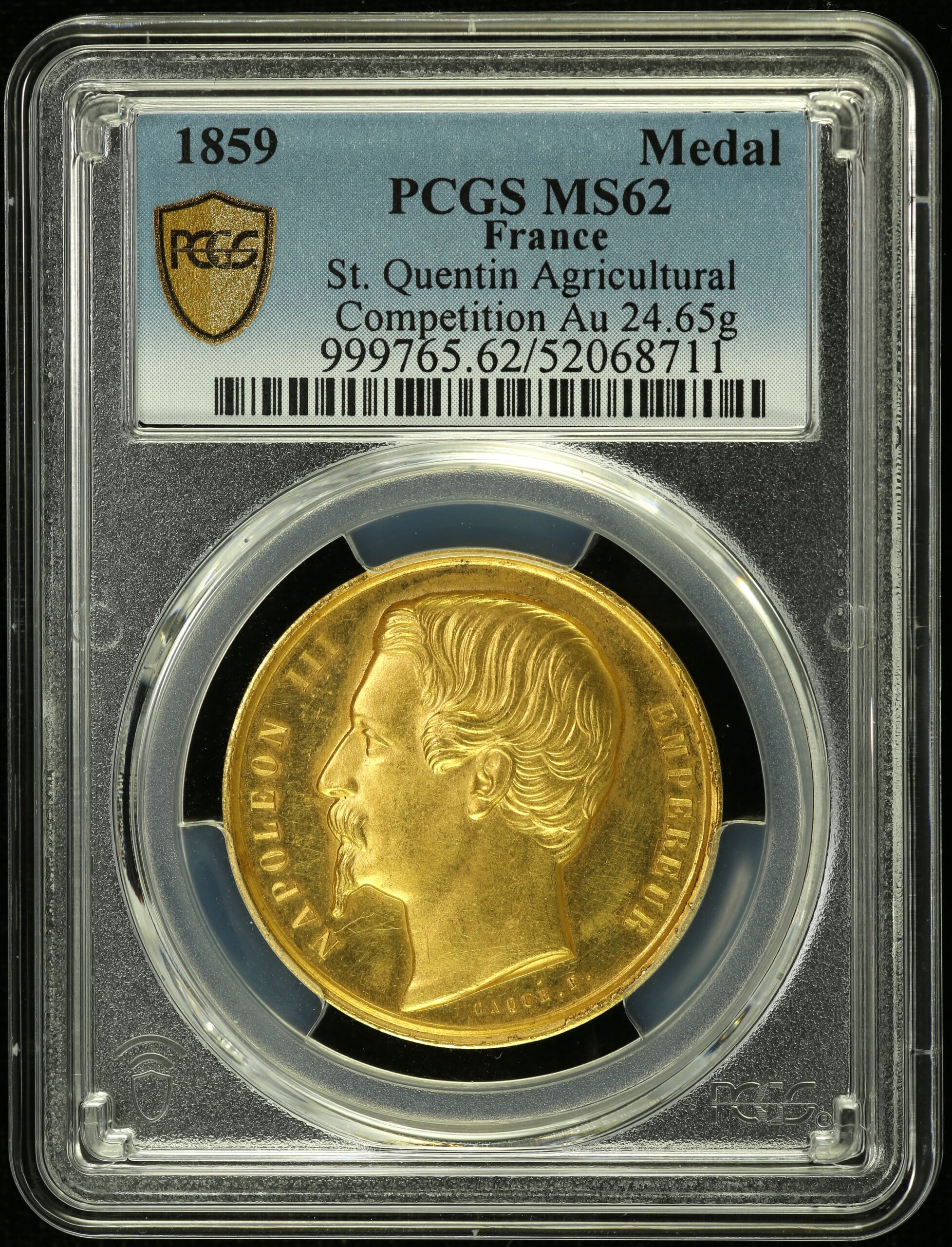 France St Quentin Agricultural Competition Gold Medal 1859 PCGS MS62 0154721