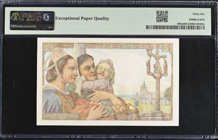 France 20 Francs 1943 Pick #100a PMG Gem UNC66 EPQ 0154733France 20 Francs 1943 Pick #100a PMG Gem UNC66 EPQ 0154733 - Image 2