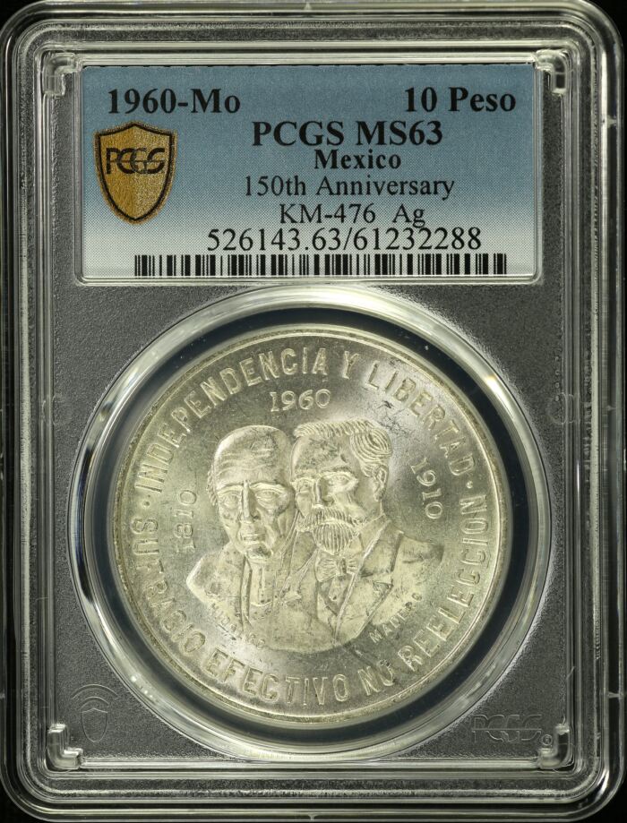 Modern Silver & Minors 10 Peso 1960 Mo KM-476 PCGS MS63 0153749Modern Silver & Minors 10 Peso 1960 Mo KM-476 PCGS MS63 0153749