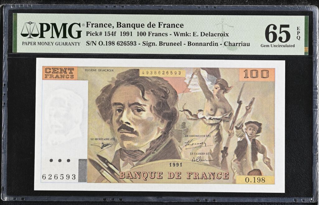 France 100 Francs 1991 Pick #154f PMG Gem UNC65 EPQ 0153830