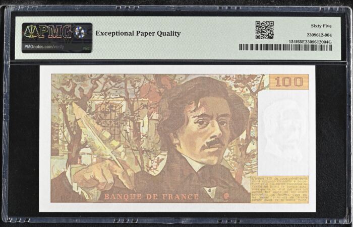 France 100 Francs 1991 Pick #154f PMG Gem UNC65 EPQ 0153830France 100 Francs 1991 Pick #154f PMG Gem UNC65 EPQ 0153830 - Image 2