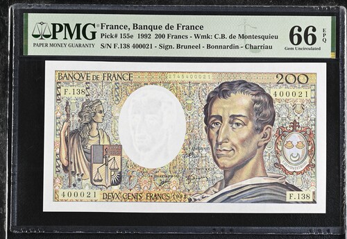 France 200 Francs 1992 Pick #155e PMG Gem UNC66 EPQ 0153831