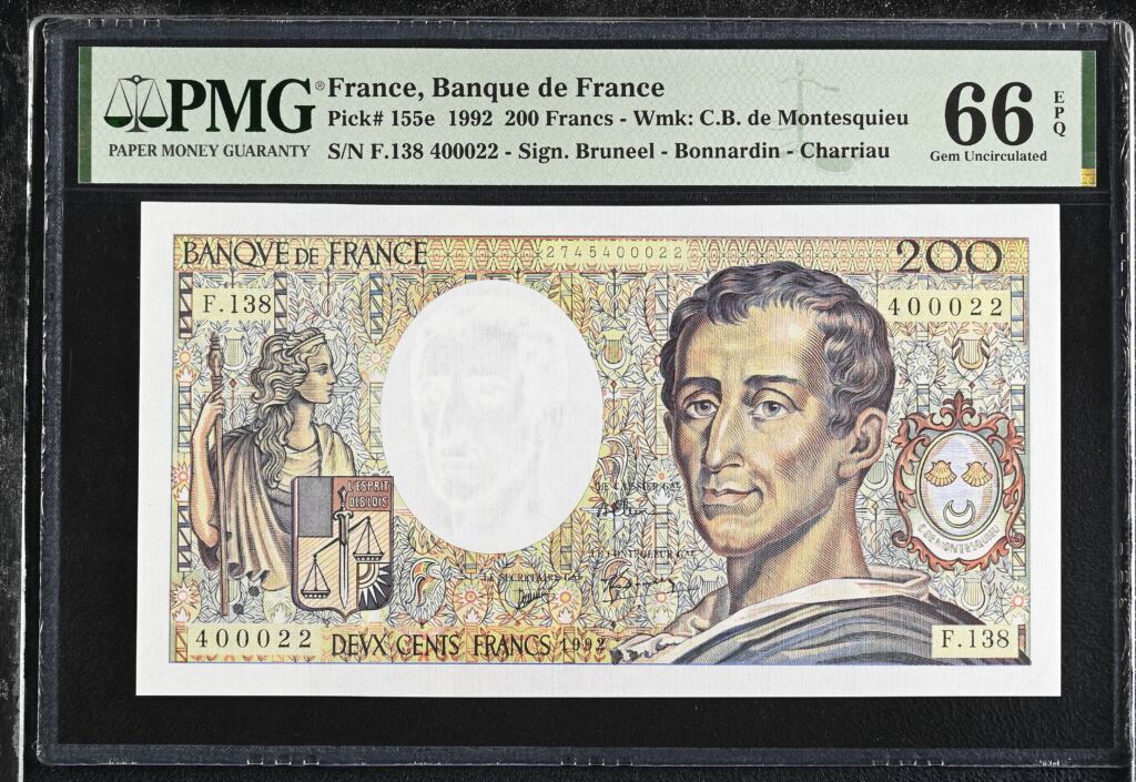 France 200 Francs 1992 Pick #155e PMG Gem UNC66 EPQ 0153832