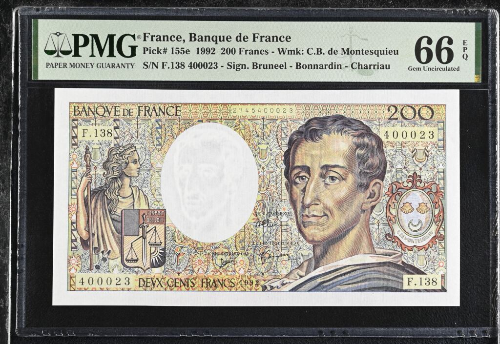 France 200 Francs 1992 Pick #155e PMG Gem UNC66 EPQ 0153833