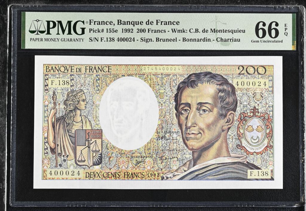 France 200 Francs 1992 Pick #155e PMG Gem UNC66 EPQ 0153834