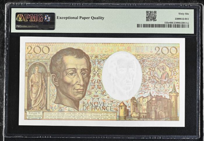 France 200 Francs 1992 Pick #155e PMG Gem UNC66 EPQ 0153834France 200 Francs 1992 Pick #155e PMG Gem UNC66 EPQ 0153834 - Image 2