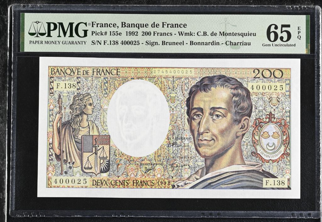 France 200 Francs 1992 Pick #155e PMG Gem UNC65 EPQ 0153835