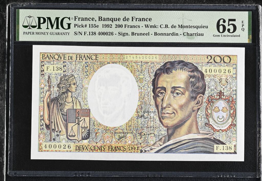 France 200 Francs 1992 Pick #155e PMG Gem UNC65 EPQ 0153836