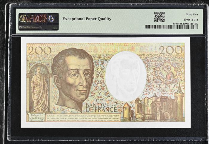 France 200 Francs 1992 Pick #155e PMG Gem UNC65 EPQ 0153836France 200 Francs 1992 Pick #155e PMG Gem UNC65 EPQ 0153836 - Image 2