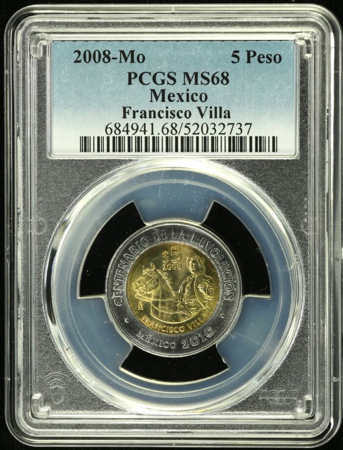 Modern Silver & Minors 5 Peso 2008 Mo Francisco Villa PCGS MS68 0154854Modern Silver & Minors 5 Peso 2008 Mo Francisco Villa PCGS MS68 0154854