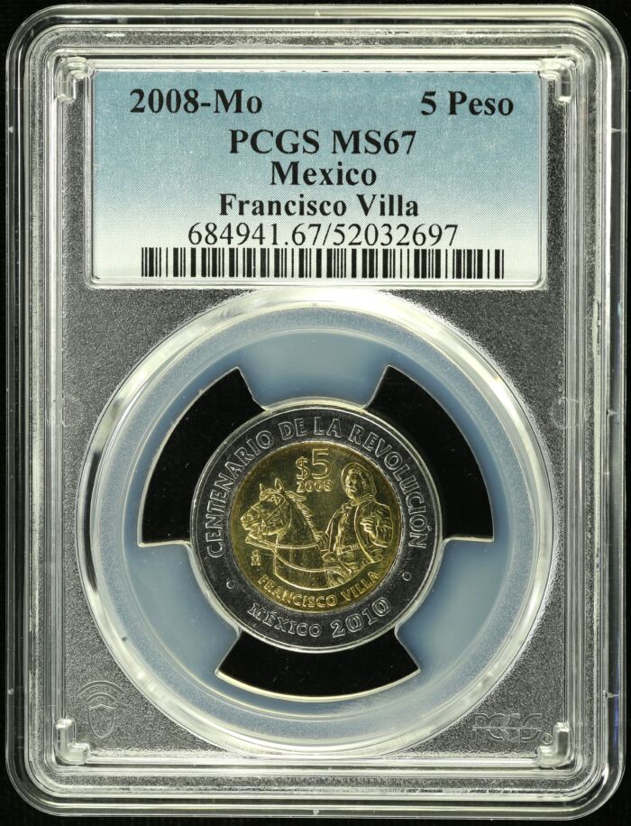 Modern Silver & Minors 5 Peso 2008 Mo Francisco Villa PCGS MS67 0154862Modern Silver & Minors 5 Peso 2008 Mo Francisco Villa PCGS MS67 0154862