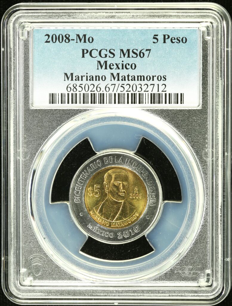 Modern Silver & Minors 5 Peso 2008 Mo Mariano Matamoros PCGS MS67 0154895