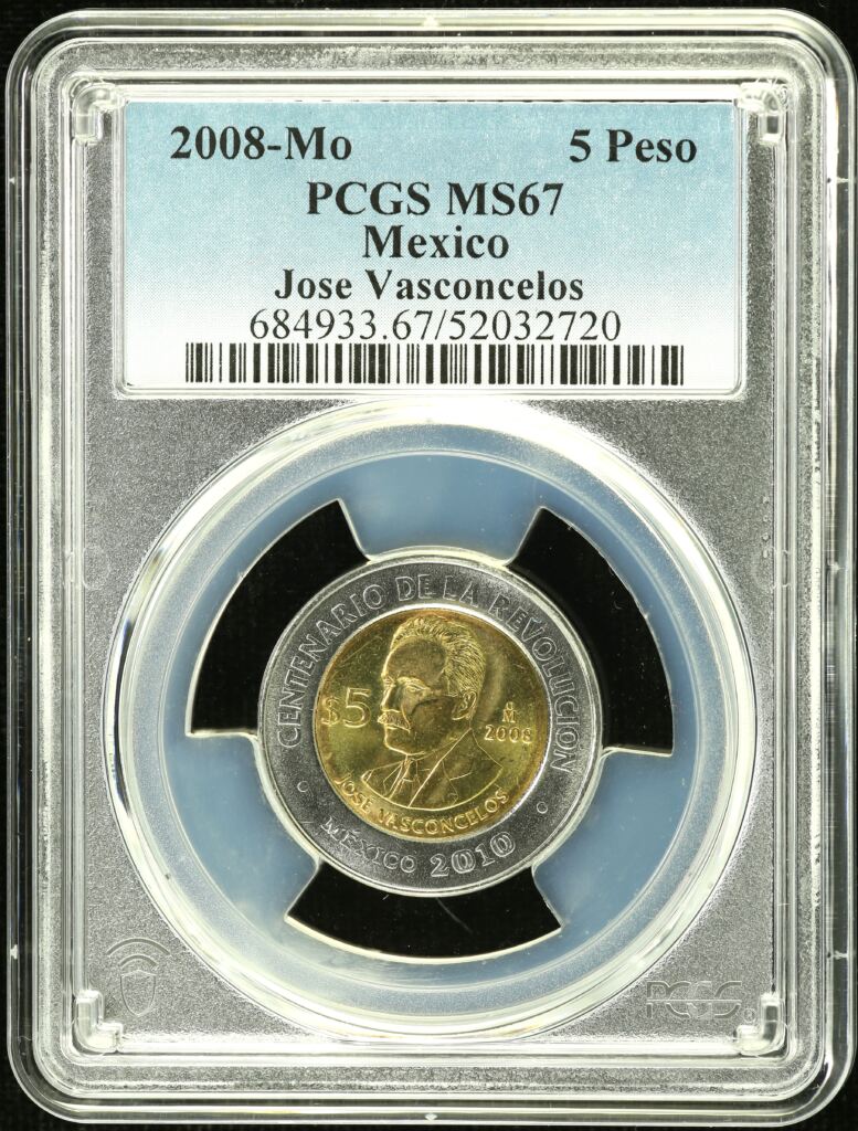 Modern Silver & Minors 5 Peso 2008 Mo Jose Vasconcelos PCGS MS67 0154911