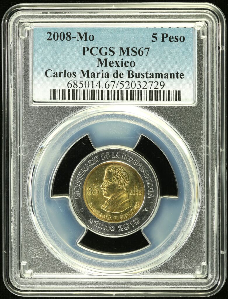 Modern Silver & Minors 5 Peso 2008 Mo Carlos Maria de Bustamante PCGS MS67 0154914