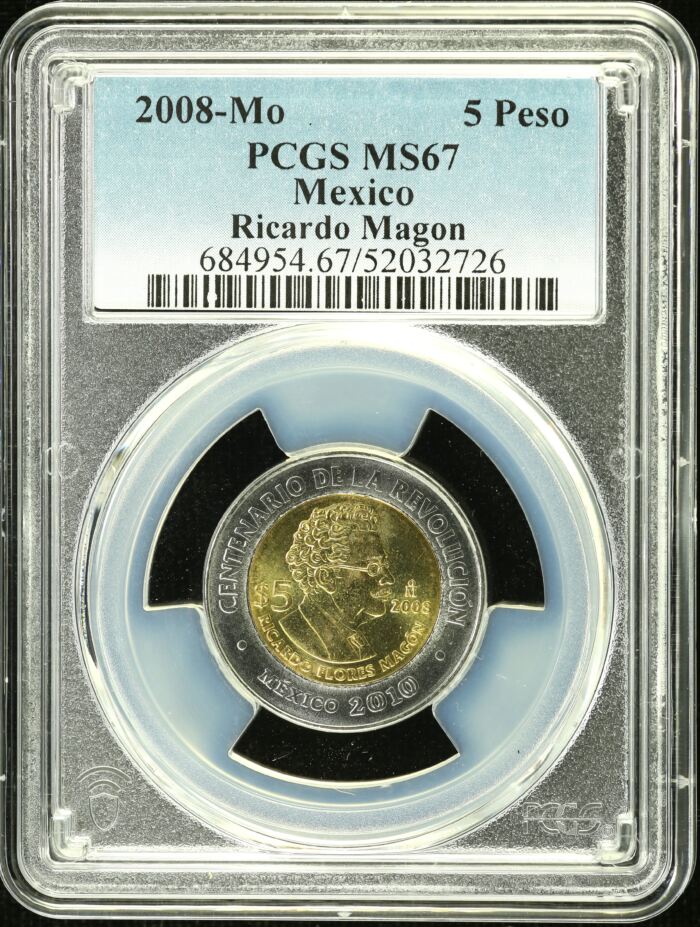 Modern Silver & Minors 5 Peso 2008 Mo Ricardo Magon PCGS MS67 0154916Modern Silver & Minors 5 Peso 2008 Mo Ricardo Magon PCGS MS67 0154916