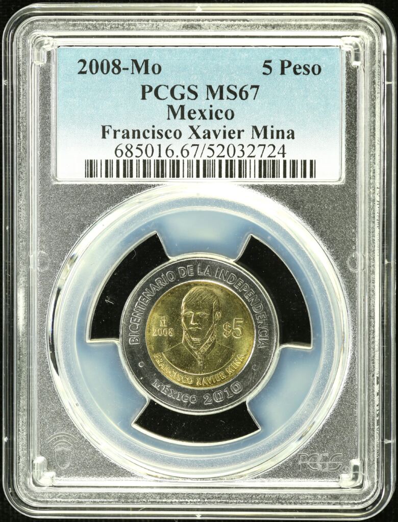 Modern Silver & Minors 5 Peso 2008 Mo Francisco Xavier Mina PCGS MS67 0154917