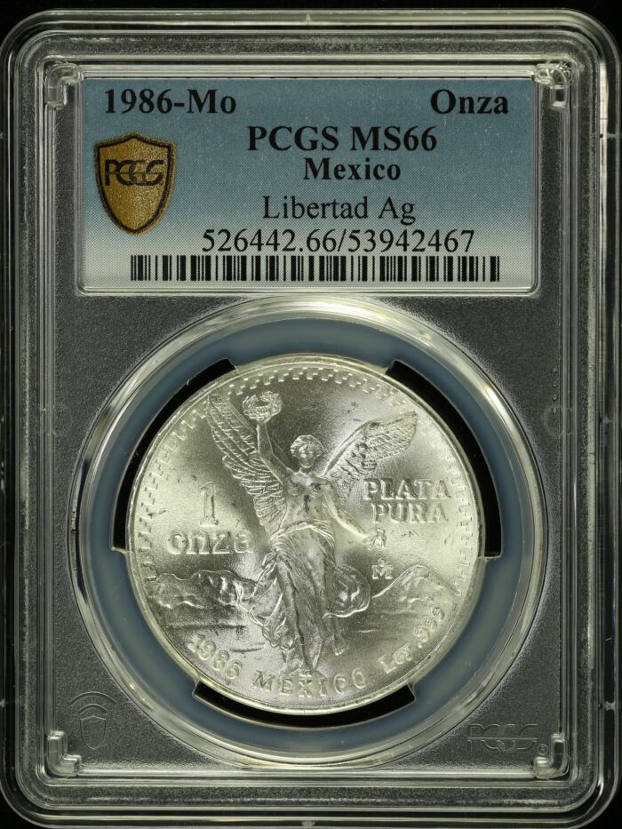Modern Silver & Minors Onza 1986 Mo PCGS MS66 0154923Modern Silver & Minors Onza 1986 Mo PCGS MS66 0154923