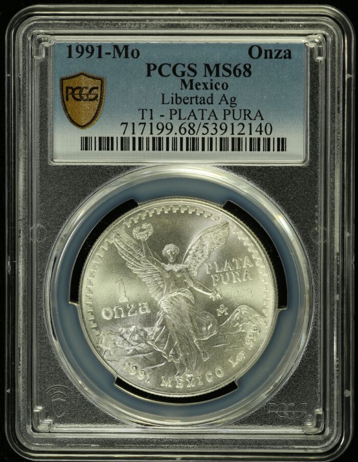 Modern Silver & Minors Onza 1991 Mo PCGS MS68 0154930Modern Silver & Minors Onza 1991 Mo PCGS MS68 0154930