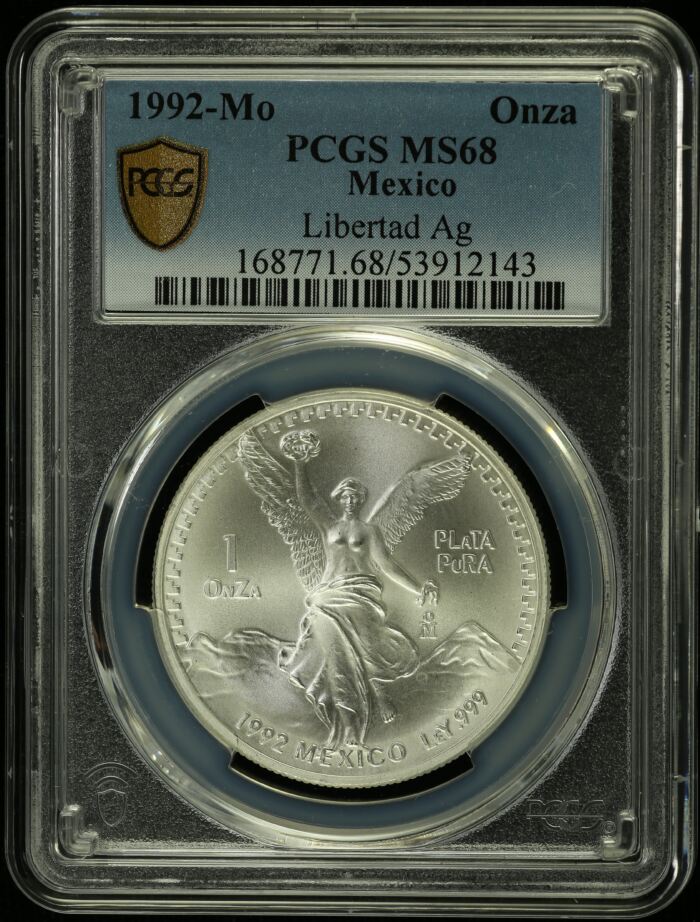 Modern Silver & Minors Onza 1992 Mo PCGS MS68 0154947Modern Silver & Minors Onza 1992 Mo PCGS MS68 0154947
