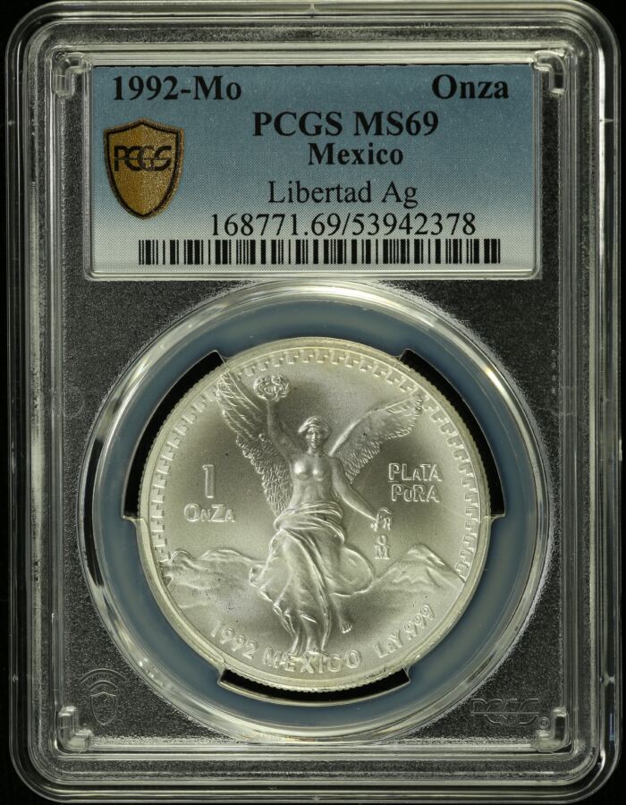 Modern Silver & Minors Onza 1992 Mo PCGS MS69 0154952Modern Silver & Minors Onza 1992 Mo PCGS MS69 0154952
