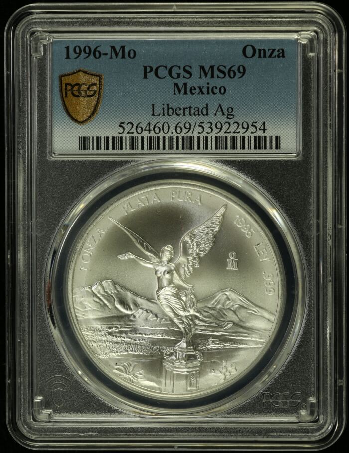 Modern Silver & Minors Onza 1996 Mo PCGS MS69 0154979Modern Silver & Minors Onza 1996 Mo PCGS MS69 0154979