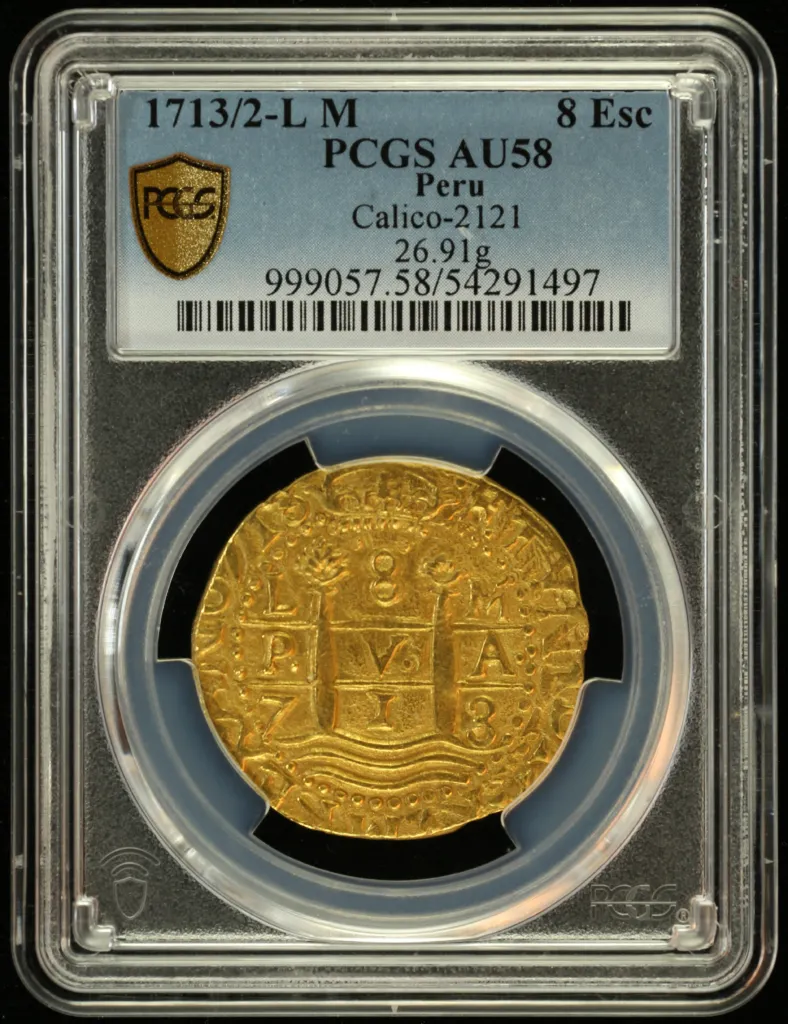 Latin American Coins Peru Peru 8 Escudos 1713/2 L M PCGS AU58 Calico-2121 0154331 Peru 8 Escudos 1713/2 L M PCGS AU58 Calico-2121 0154331