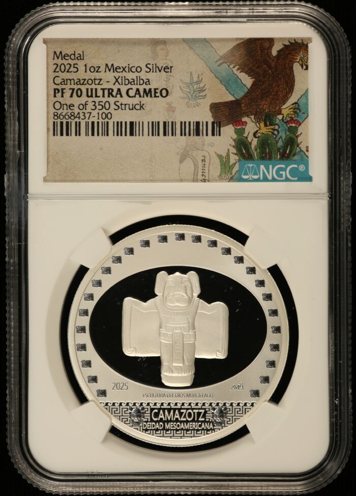 Medals & Tokens Camazotz-Xibalba 1oz Silver Medal 2025 NGC PF70 Ultra Cameo 0153686Medals & Tokens Camazotz-Xibalba 1oz Silver Medal 2025 NGC PF70 Ultra Cameo 0153686
