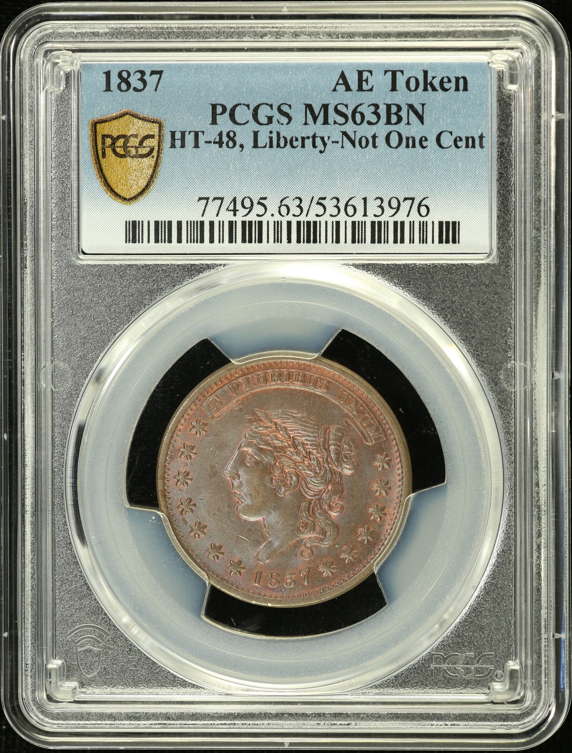 North America United States World Coins United States Civil War Token Liberty-Not One Cent 1837 HT-48 PCGS MS63BN 0155431 United States Civil War Token Liberty-Not One Cent 1837 HT-48 PCGS MS63BN 0155431