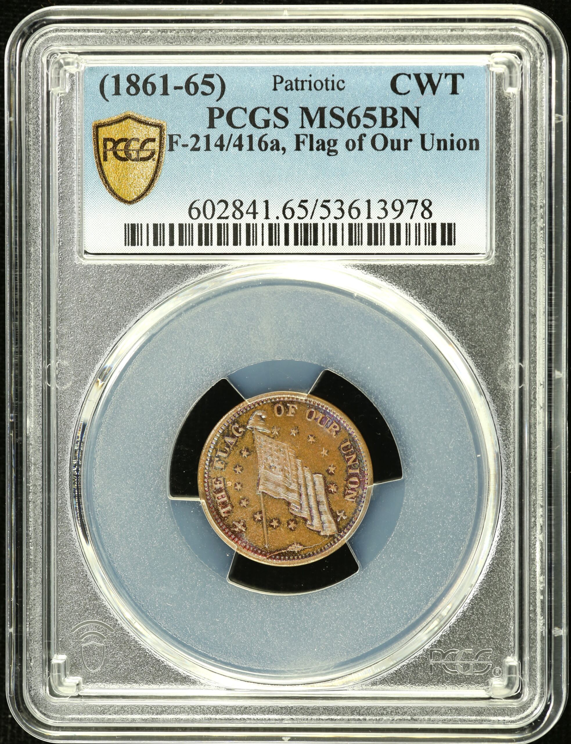 North America United States World Coins United States Civil War Token Flag of Our Union (1861-65) F-214/416a PCGS MS65BN 0155433 United States Civil War Token Flag of Our Union (1861-65) F-214/416a PCGS MS65BN 0155433
