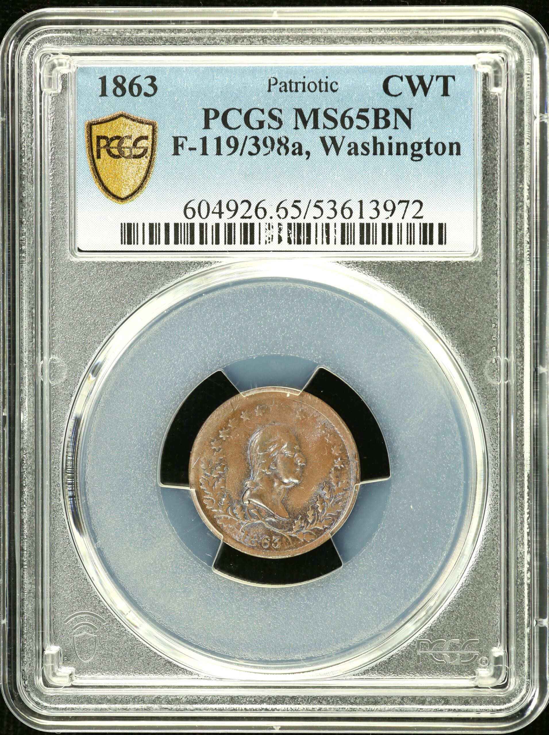 North America United States World Coins United States Civil War Token Washington 1863 F-119/398a PCGS MS65BN 0155434 United States Civil War Token Washington 1863 F-119/398a PCGS MS65BN 0155434