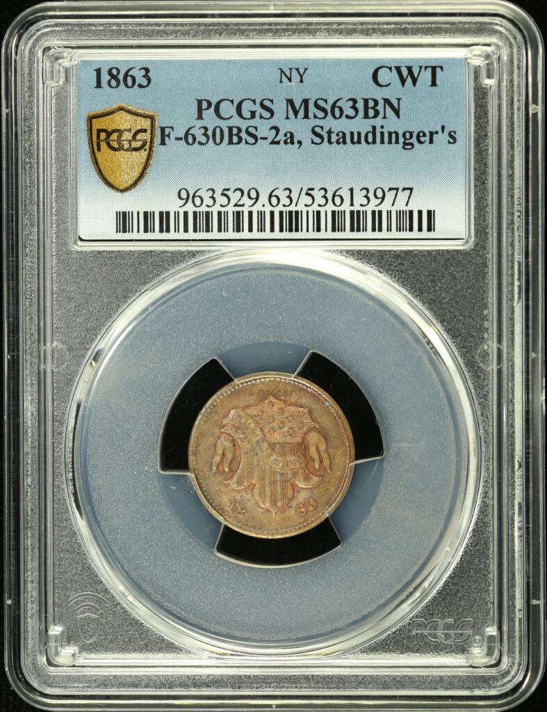 North America United States World Coins United States Civil War Token Staudingers 1863 F-630BS-2a PCGS MS63BN 0155438 United States Civil War Token Staudingers 1863 F-630BS-2a PCGS MS63BN 0155438