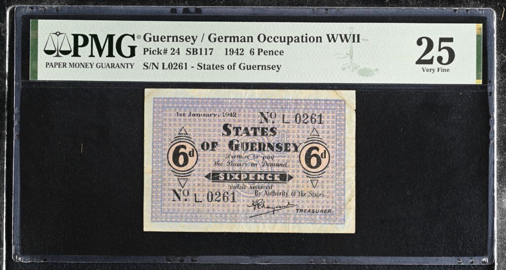 Guernsey 6 Pence 1942 Pick #24 PMG VF25 0155718