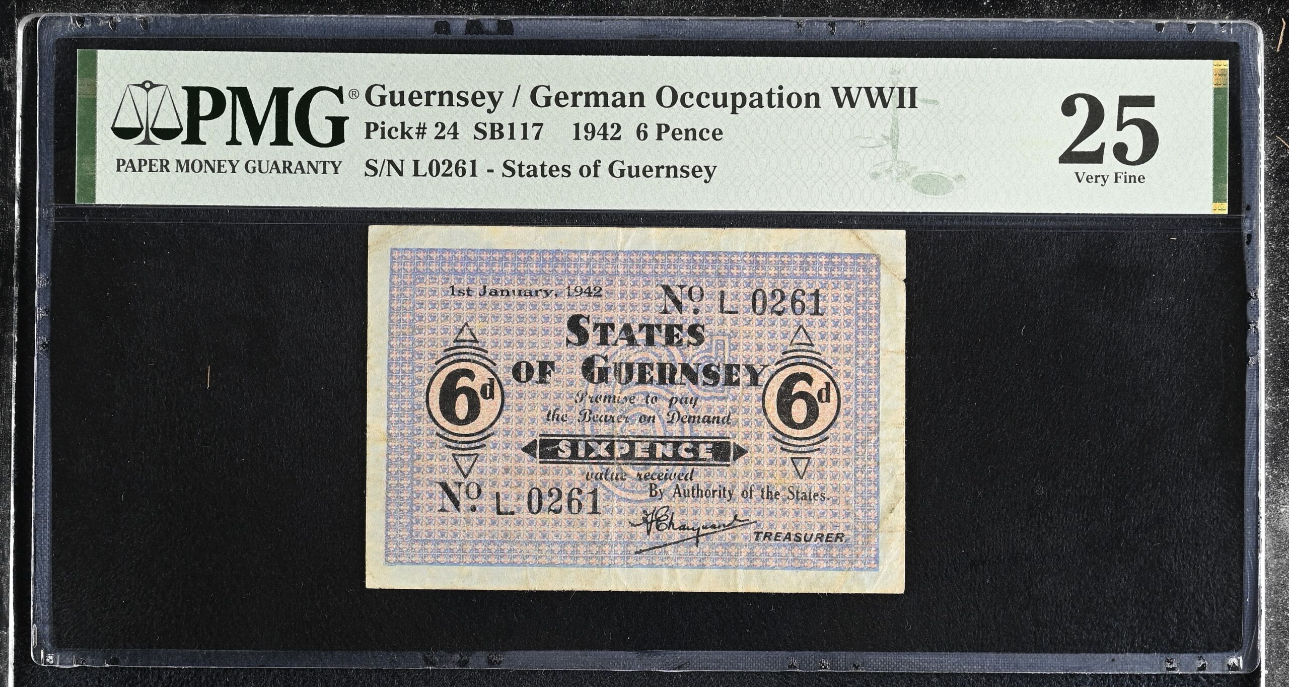 Guernsey 6 Pence 1942 Pick #24 PMG VF25 0155718