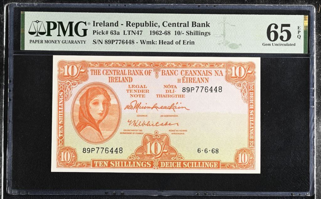 Ireland - Republic 10 Shillings 1968 Pick #63a PMG Gem UNC65 EPQ 0155722