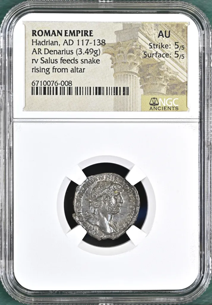 Roman Imperial Hadrian 117-138 AD AR Denarius NGC AU 0155815