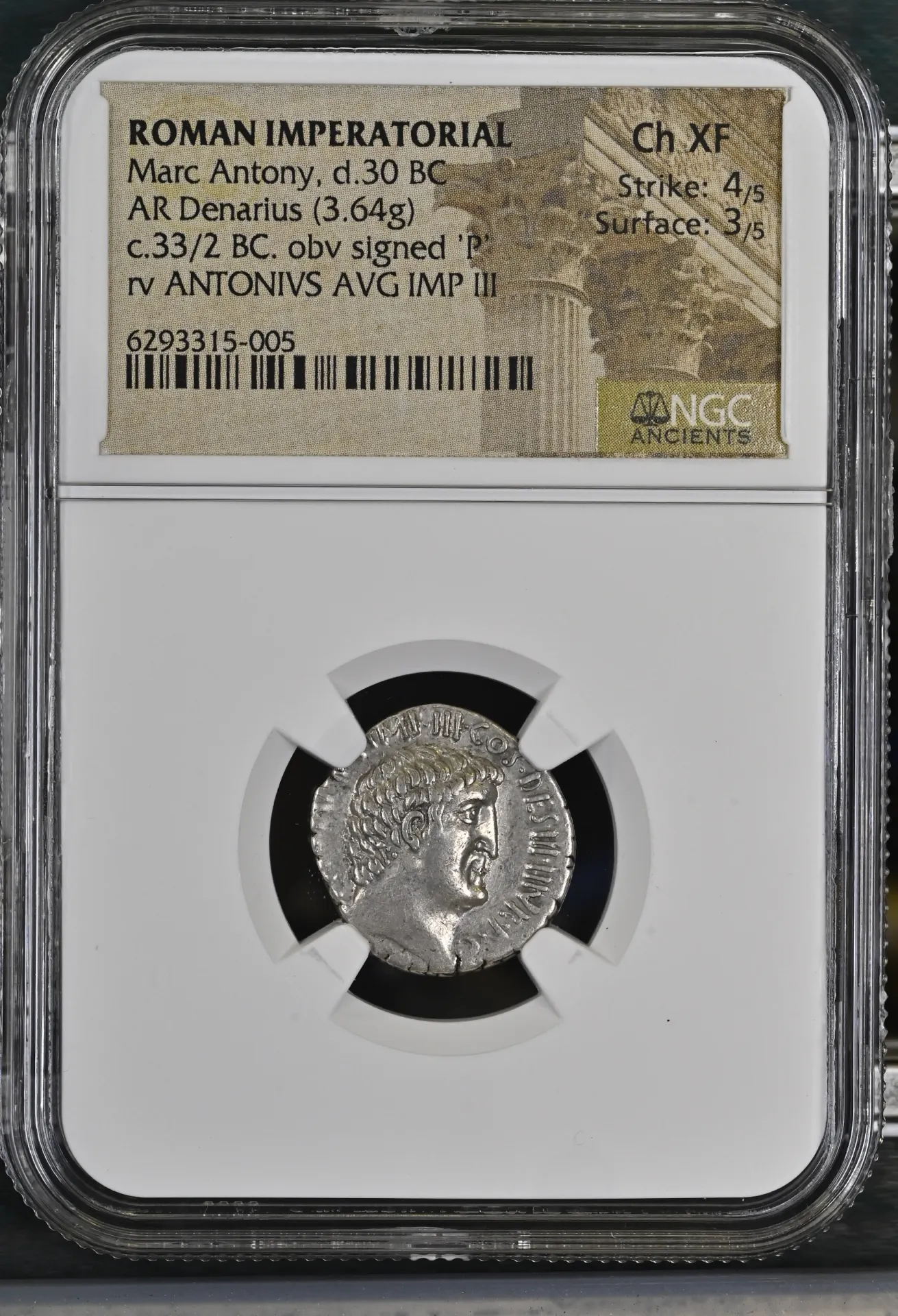 Ancient Coins Roman Imperatorial Roman Imperatorial Marc Antony d.30 BC AR Denarius NGC Ch XF 0155866 Roman Imperatorial Marc Antony d.30 BC AR Denarius NGC Ch XF 0155866