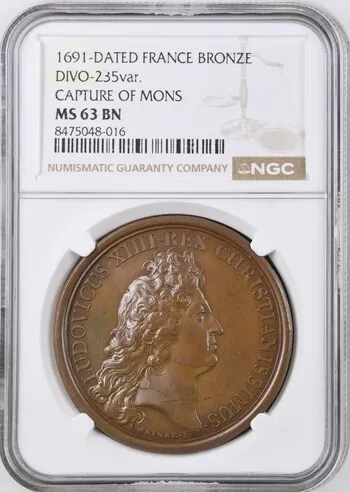 France Capture of Mons Bronze Medal 1691 Divo-235var NGC MS63BN 0156291