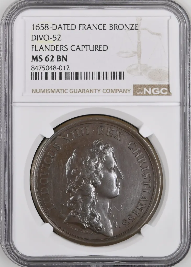 France Flanders Captured Bronze Medal 1658 Divo-52 NGC MS62BN 0156293