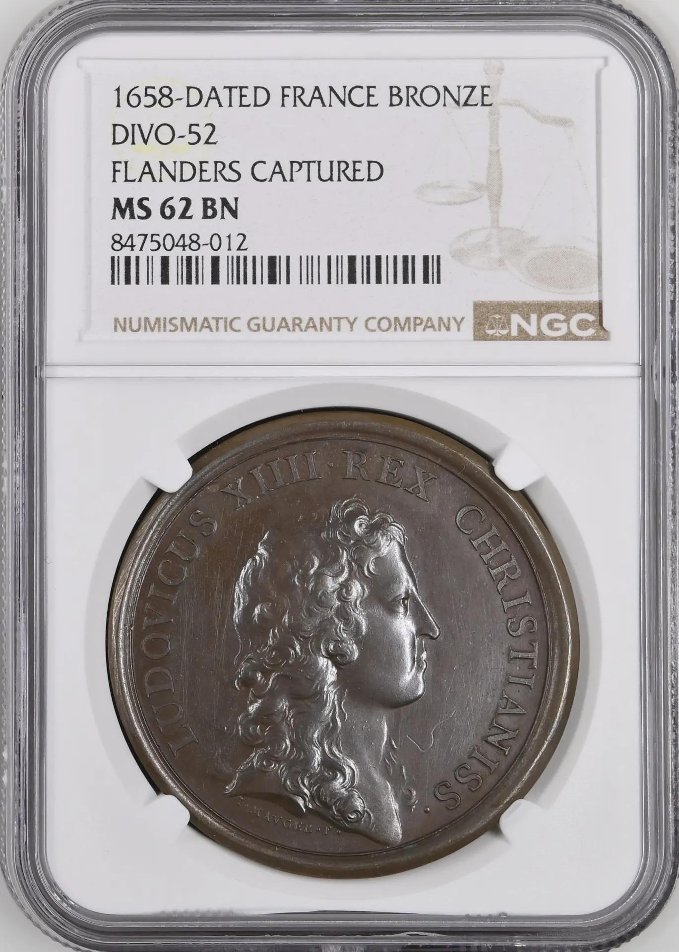 France Flanders Captured Bronze Medal 1658 Divo-52 NGC MS62BN 0156293