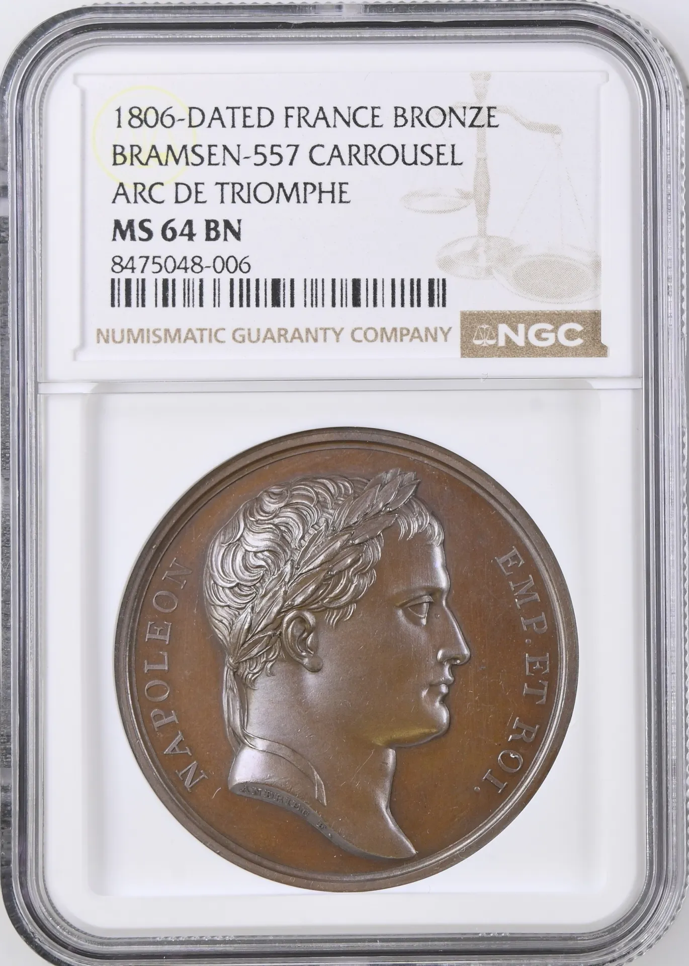 France Carrousel Arc de Triomphe Bronze Medal 1806 Bramsen-557 NGC MS64BN 0156297