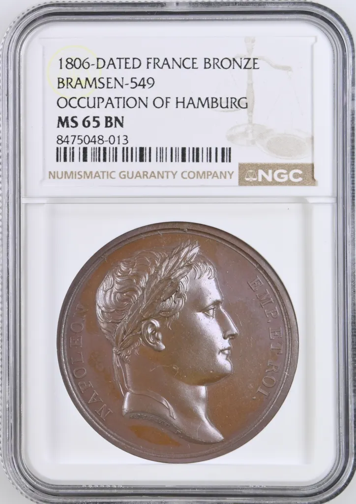 France Occupation of Hamburg Bronze Medal 1806 Bramsen-549 NGC MS65BN 0156301