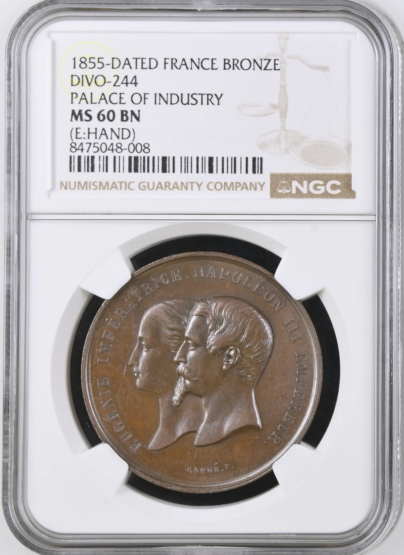 France Palace of Industry Bronze Medal 1855 Divo-244 NGC MS60BN 0156302