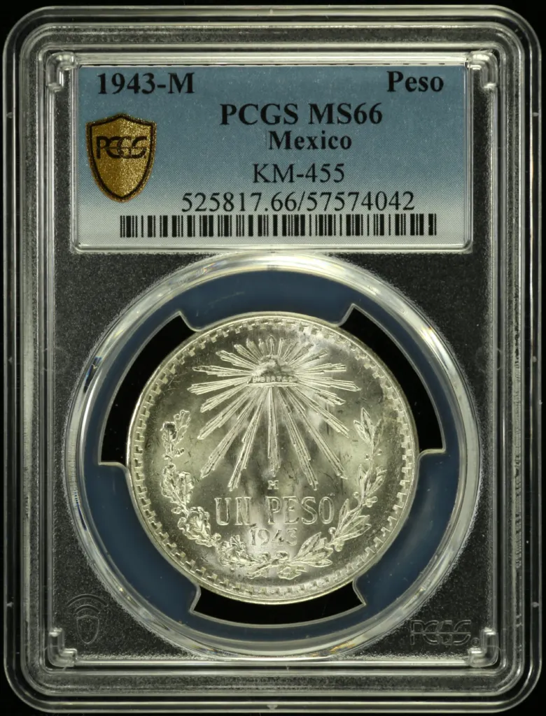 Modern Silver & Minors Peso 1943 M KM-455 PCGS MS66 0155629