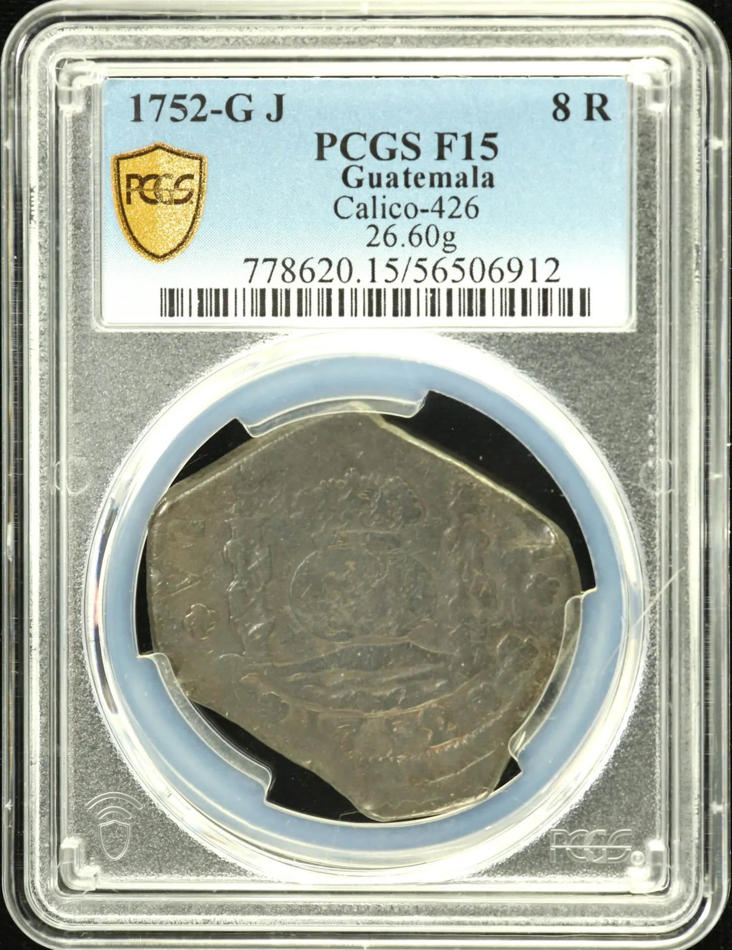 Guatemala 8 Reales 1752 G J PCGS F15 Calico-426 0155894