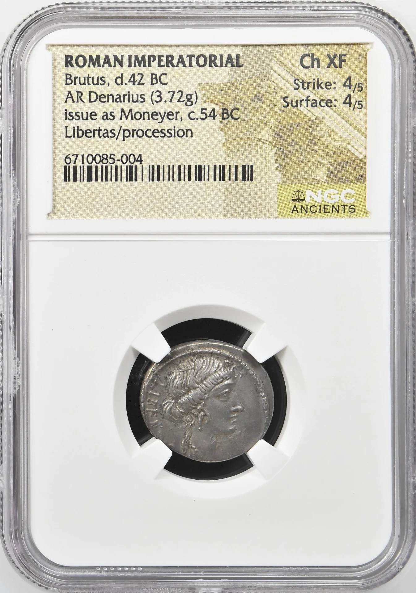 Ancient Coins Roman Imperatorial Roman Imperatorial Brutus d.42 BC AR Denarius NGC Ch XF 0156317 Roman Imperatorial Brutus d.42 BC AR Denarius NGC Ch XF 0156317Roman Imperatorial Brutus d.42 BC AR Denarius NGC Ch XF 0156317